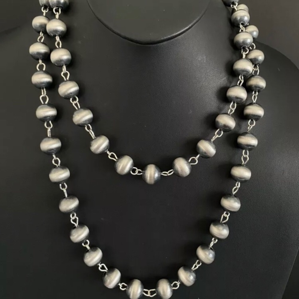 14mm Sterling Silver Rosary Bead Necklace - image 1